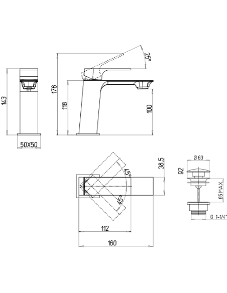 Set Rubinetti Piralla per lavabo e bidet con scarico automatico e doccia incasso con deviatore serie Artic cromato - Climaway
