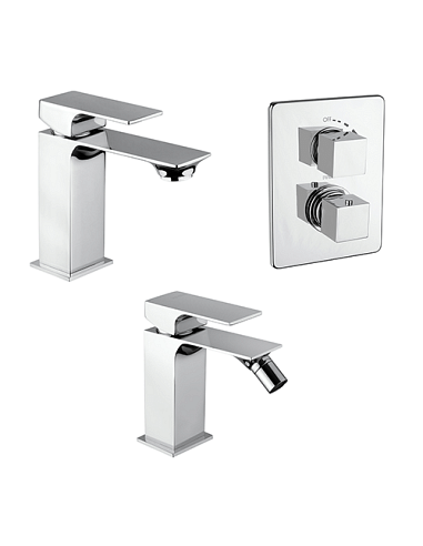 Set Rubinetti Piralla per lavabo e bidet con scarico automatico e doccia incasso con deviatore serie Artic cromato - Climaway