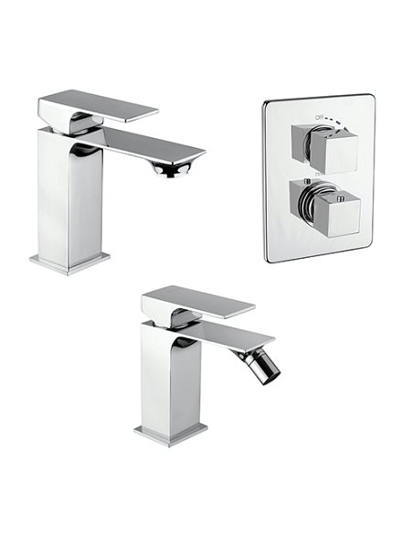Set Rubinetti Piralla per lavabo e bidet con scarico automatico e doccia incasso con deviatore serie Artic cromato - Climaway