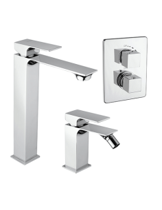 Set Rubinetti Piralla per lavabo alto e bidet con scarico automatico e doccia incasso con deviatore serie Artic cromato - Cli...