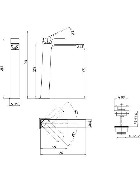 Set Rubinetti Piralla per lavabo alto e bidet con scarico automatico e doccia incasso con deviatore serie Artic cromato - Cli...