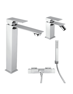 Set Rubinetti Piralla per lavabo alto e bidet con scarico automatico e vasca serie Artic cromato - Climaway