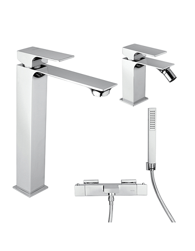 Set Rubinetti Piralla per lavabo alto e bidet con scarico automatico e vasca serie Artic cromato - Climaway