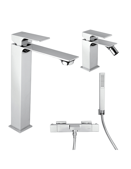 Set Rubinetti Piralla per lavabo alto e bidet con scarico automatico e vasca serie Artic cromato - Climaway