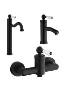 Set Rubinetti Jacuzzi per lavabo alto e bidet senza scarico e doccia esterno serie Tosca YO nero opaco - Climaway