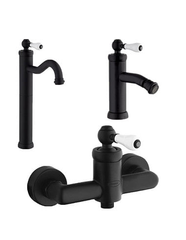 Set Rubinetti Jacuzzi per lavabo alto e bidet senza scarico e doccia esterno serie Tosca YO nero opaco - Climaway