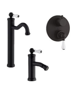 Set Rubinetti Jacuzzi per lavabo alto e bidet senza scarico e doccia incasso con deviatore serie Tosca YO nero opaco - Climaway