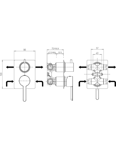 Miscelatore Jacuzzi incasso per doccia serie Sunset con deviatore rotativo a 2 uscite 0SU00400JA02 cromato - Climaway