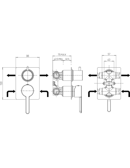 Miscelatore Jacuzzi incasso per doccia serie Sunset con deviatore rotativo a 2 uscite 0SU00400JA02 cromato - Climaway