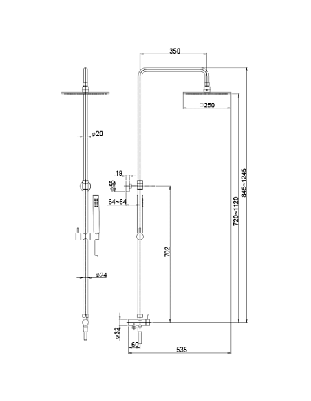Colonna doccia Jacuzzi Sunset senza miscelatore con deviatore meccanico e supporto doccia con flessibile grigio 0SU00846JA04 ...