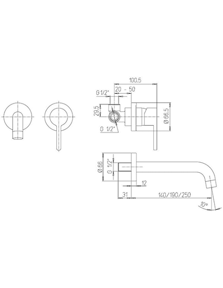 Set Rubinetti Jacuzzi per lavabo a parete e bidet senza scarico serie Sunset cromato - Climaway