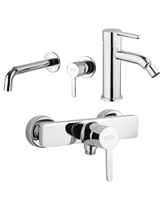 Set Rubinetti Jacuzzi per lavabo a parete e bidet senza scarico e doccia esterno serie Sunset cromato - Climaway