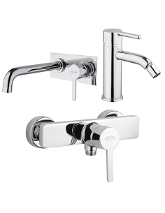 Set Rubinetti Jacuzzi per lavabo a parete con piastra e bidet senza scarico e doccia esterno serie Sunset cromato - Climaway
