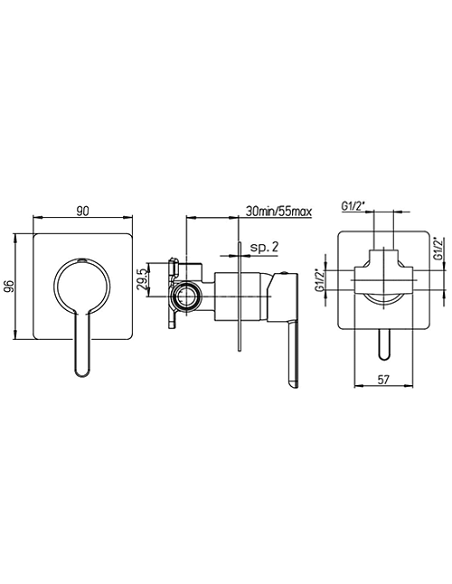 Set Rubinetti Jacuzzi per lavabo a parete con piastra e bidet senza scarico e doccia incasso serie Sunset cromato - Climaway