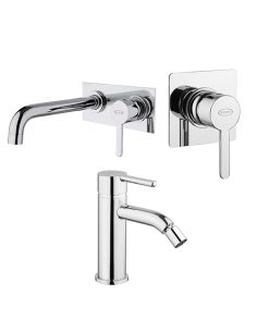Set Rubinetti Jacuzzi per lavabo a parete con piastra e bidet senza scarico e doccia incasso serie Sunset cromato - Climaway