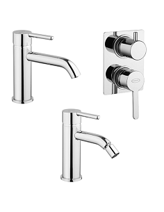Set Rubinetti Jacuzzi per lavabo e bidet senza scarico e doccia incasso con deviatore serie Sunset cromato - Climaway