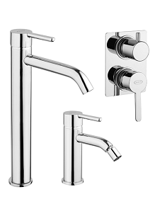 Set Rubinetti Jacuzzi per lavabo alto e bidet senza scarico e doccia incasso con deviatore serie Sunset cromato - Climaway