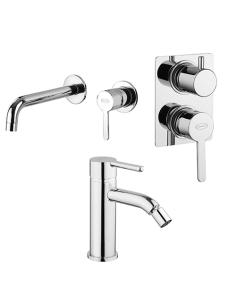 Set Rubinetti Jacuzzi per lavabo a parete e bidet senza scarico e doccia incasso con deviatore serie Sunset cromato - Climaway