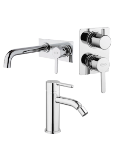 Set Rubinetti Jacuzzi per lavabo a parete con piastra e bidet senza scarico e doccia incasso con deviatore serie Sunset croma...