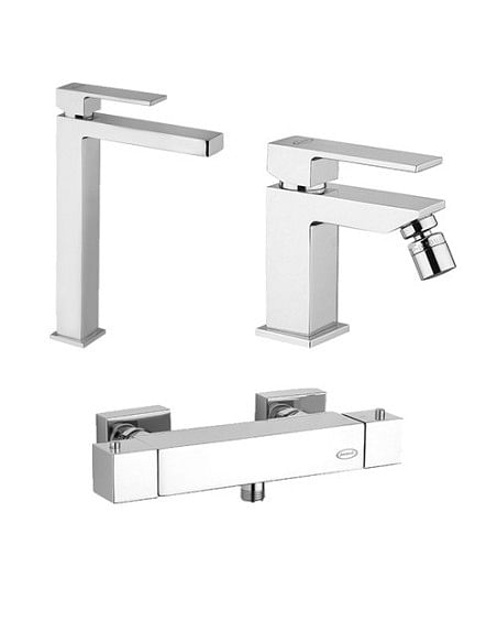 Set Rubinetti Jacuzzi per lavabo alto e bidet senza scarico e doccia esterno serie Twinkle cromato - Climaway