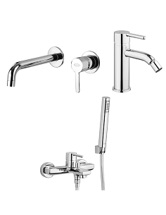 Set Rubinetti Jacuzzi per lavabo a parete e bidet senza scarico e vasca serie Sunset cromato - Climaway