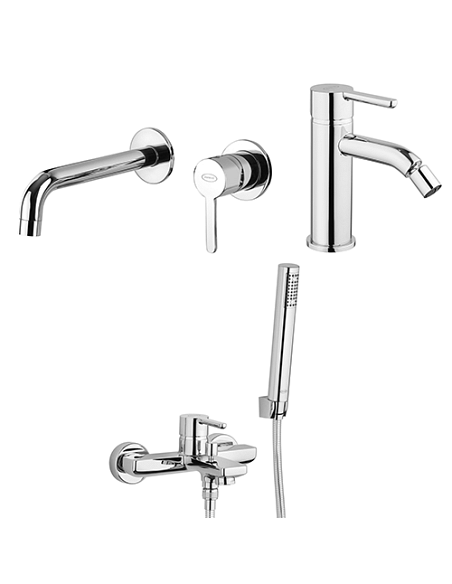 Set Rubinetti Jacuzzi per lavabo a parete e bidet senza scarico e vasca serie Sunset cromato - Climaway