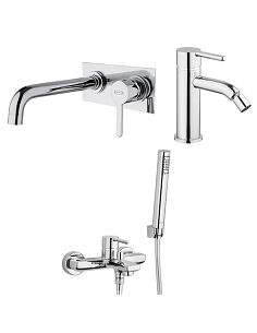 Set Rubinetti Jacuzzi per lavabo a parete con piastra e bidet senza scarico e vasca serie Sunset cromato - Climaway