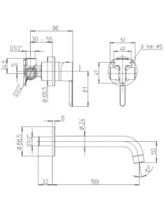 Rubinetto Jacuzzi a incasso per lavabo serie Sunset YO senza scarico 0SUYO497JA00 nero opaco bocca interasse 19 cm - Climaway 2