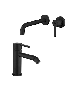 Set Rubinetti Jacuzzi per lavabo a parete e bidet senza scarico serie Sunset YO nero opaco - Climaway
