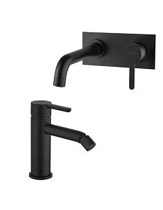 Set Rubinetti Jacuzzi per lavabo a parete con piastra e bidet senza scarico serie Sunset YO nero opaco - Climaway