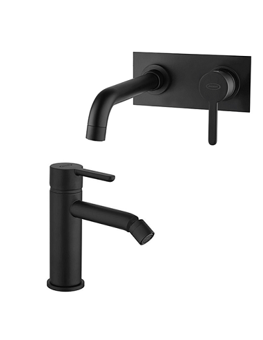 Set Rubinetti Jacuzzi per lavabo a parete con piastra e bidet senza scarico serie Sunset YO nero opaco - Climaway