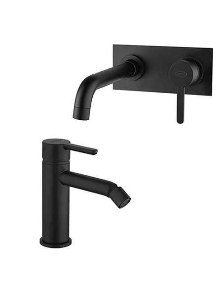 Set Rubinetti Jacuzzi per lavabo a parete con piastra e bidet senza scarico serie Sunset YO nero opaco - Climaway