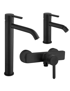 Set Rubinetti Jacuzzi per lavabo alto e bidet senza scarico e doccia esterno serie Sunset YO nero opaco - Climaway