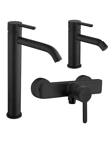 Set Rubinetti Jacuzzi per lavabo alto e bidet senza scarico e doccia esterno serie Sunset YO nero opaco - Climaway