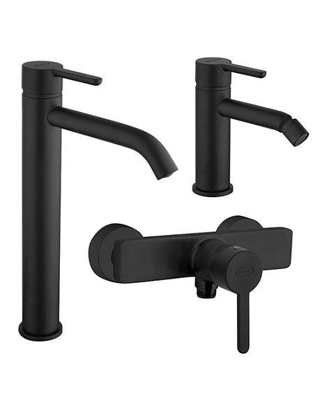 Set Rubinetti Jacuzzi per lavabo alto e bidet senza scarico e doccia esterno serie Sunset YO nero opaco - Climaway