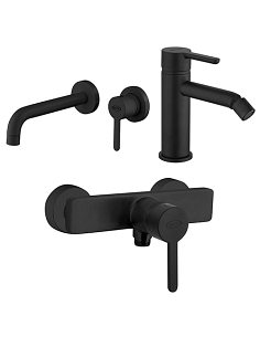 Set Rubinetti Jacuzzi per lavabo a parete e bidet senza scarico e doccia esterno serie Sunset YO nero opaco - Climaway