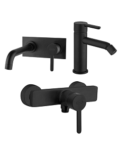 Set Rubinetti Jacuzzi per lavabo a parete con piastra e bidet senza scarico e doccia esterno serie Sunset YO nero opaco - Cli...