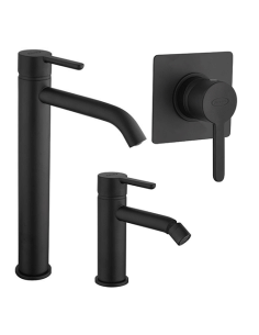 Set Rubinetti Jacuzzi per lavabo alto e bidet senza scarico e doccia incasso serie Sunset YO nero opaco - Climaway