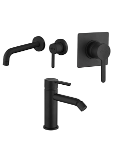 Set Rubinetti Jacuzzi per lavabo a parete e bidet senza scarico e doccia incasso serie Sunset YO nero opaco - Climaway