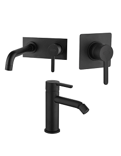 Set Rubinetti Jacuzzi per lavabo a parete con piastra e bidet senza scarico e doccia incasso serie Sunset YO nero opaco - Cli...