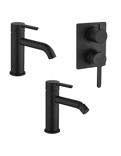 Set Rubinetti Jacuzzi per lavabo e bidet senza scarico e doccia incasso con deviatore serie Sunset YO nero opaco - Climaway