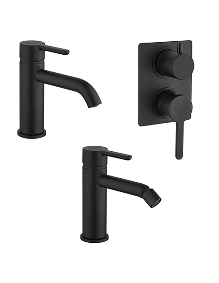 Set Rubinetti Jacuzzi per lavabo e bidet senza scarico e doccia incasso con deviatore serie Sunset YO nero opaco - Climaway