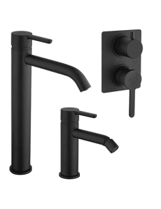Set Rubinetti Jacuzzi per lavabo alto e bidet senza scarico e doccia incasso con deviatore serie Sunset YO nero opaco - Climaway