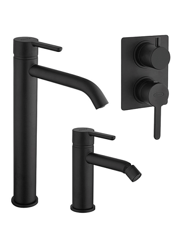 Set Rubinetti Jacuzzi per lavabo alto e bidet senza scarico e doccia incasso con deviatore serie Sunset YO nero opaco - Climaway