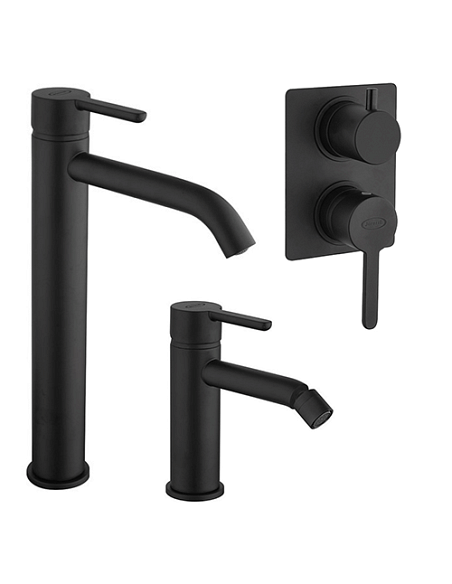 Set Rubinetti Jacuzzi per lavabo alto e bidet senza scarico e doccia incasso con deviatore serie Sunset YO nero opaco - Climaway