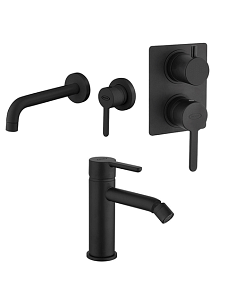 Set Rubinetti Jacuzzi per lavabo a parete e bidet senza scarico e doccia incasso con deviatore serie Sunset YO nero opaco - C...
