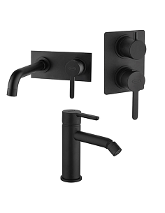 Set Rubinetti Jacuzzi per lavabo a parete con piastra e bidet senza scarico e doccia incasso con deviatore serie Sunset YO ne...