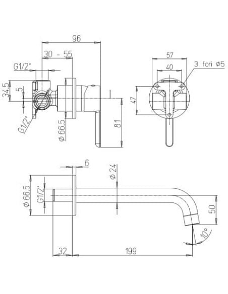 Set Rubinetti Jacuzzi per lavabo a parete e bidet senza scarico e vasca serie Sunset YO nero opaco - Climaway
