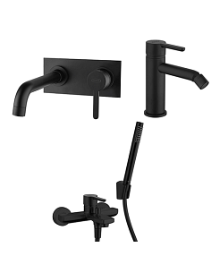 Set Rubinetti Jacuzzi per lavabo a parete con piastra e bidet senza scarico e vasca serie Sunset YO nero opaco - Climaway