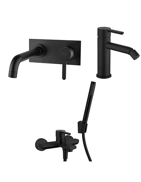 Set Rubinetti Jacuzzi per lavabo a parete con piastra e bidet senza scarico e vasca serie Sunset YO nero opaco - Climaway